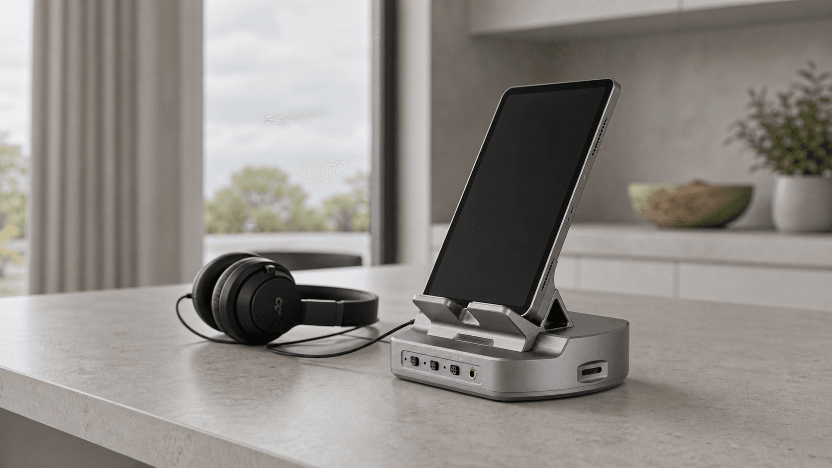 Phone and tablet digital audio dock with DAC and headphone output