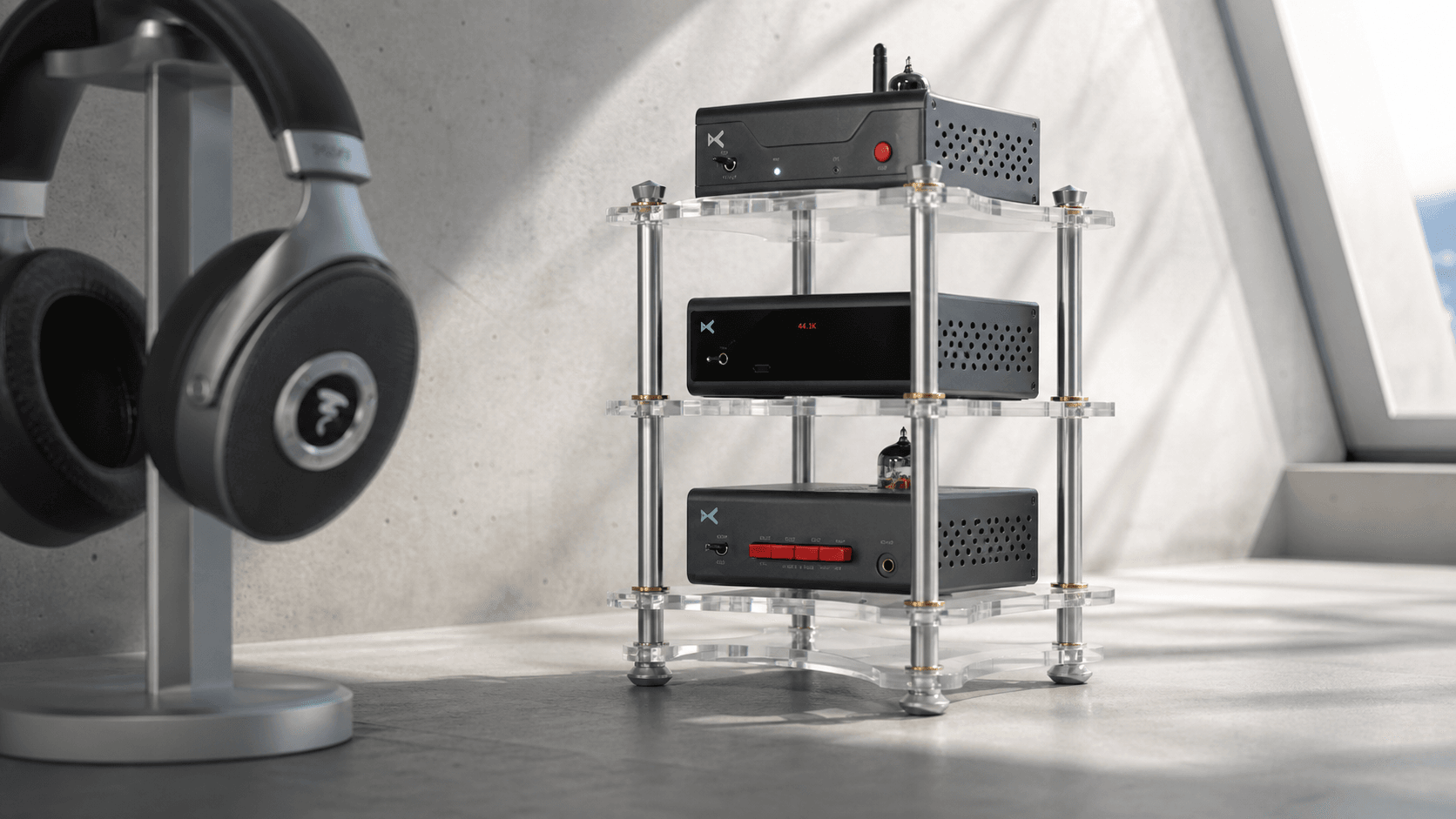 Transparent Acrylic Desktop Audio Rack.