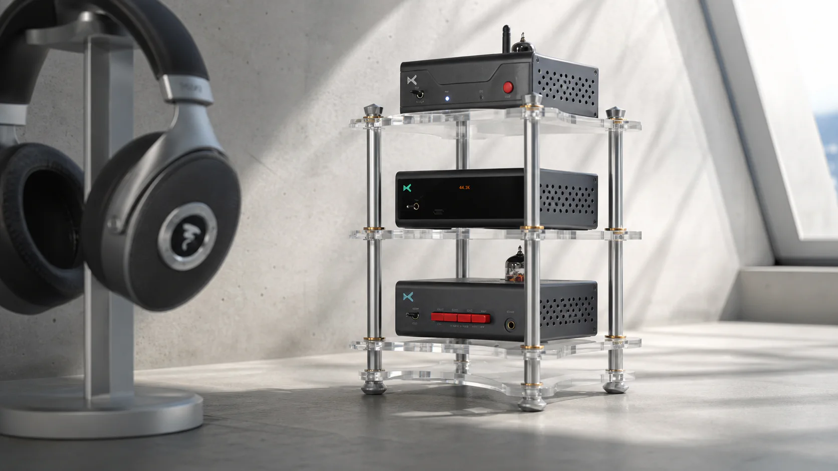Transparent Acrylic Desktop Audio Rack.